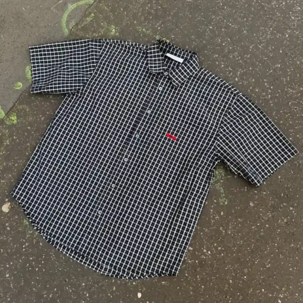 Black/White IDA Plaid Short Sleeve Button-Up Tee