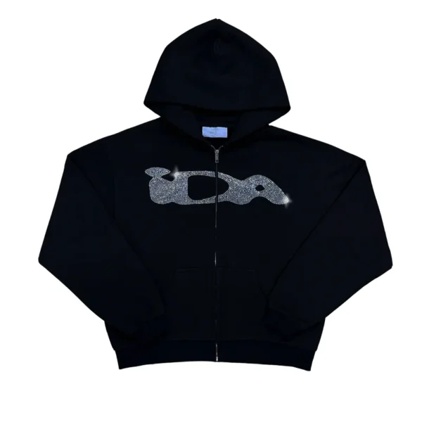 Black IDA Supply Rhinestone Zip-Up Hoodie
