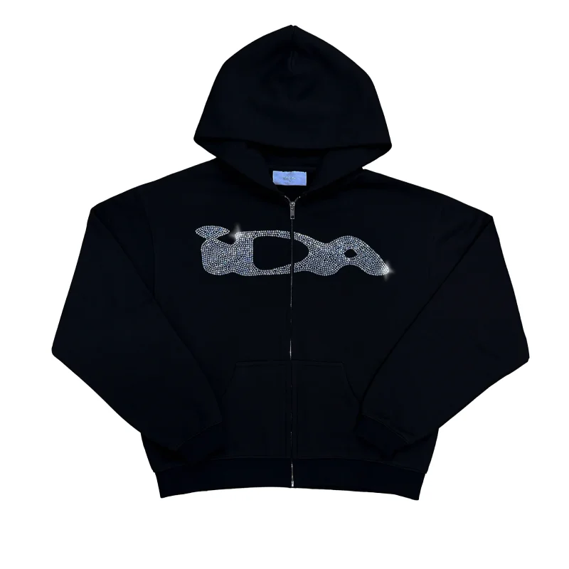 Black IDA Supply Rhinestone Zip-Up Hoodie